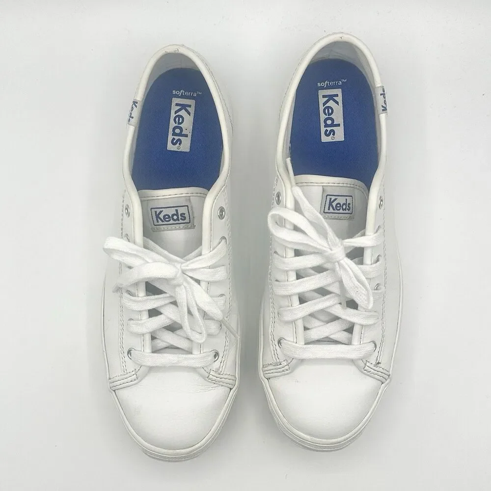 Keds Triple Kick Platform Sneakers White Leather Women’s Size 8 M Shoes  WH57310